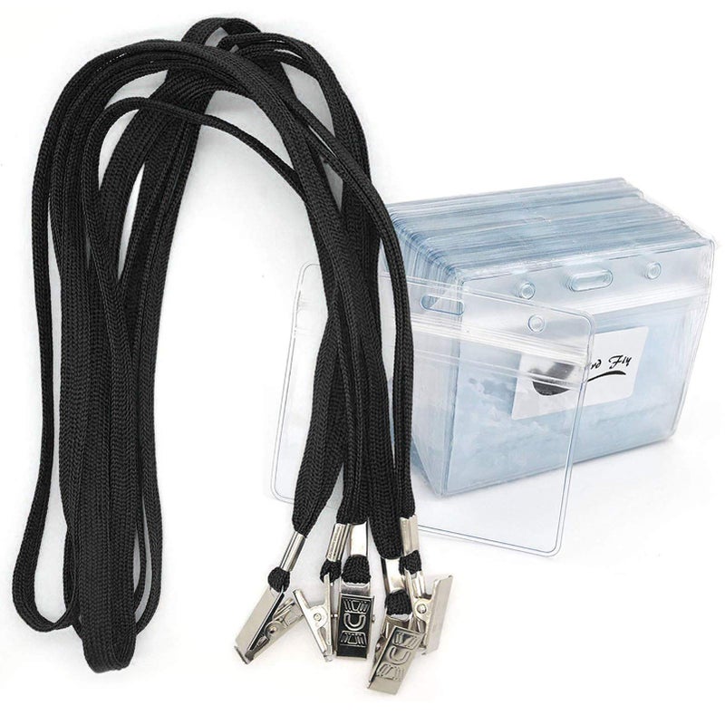 Bird Fiy Name Tags 50 Pcs Waterproof Clear Plastic Horizontal Name Tag Badge Id Card and 50 Pcs Black Lanyard - Image 1